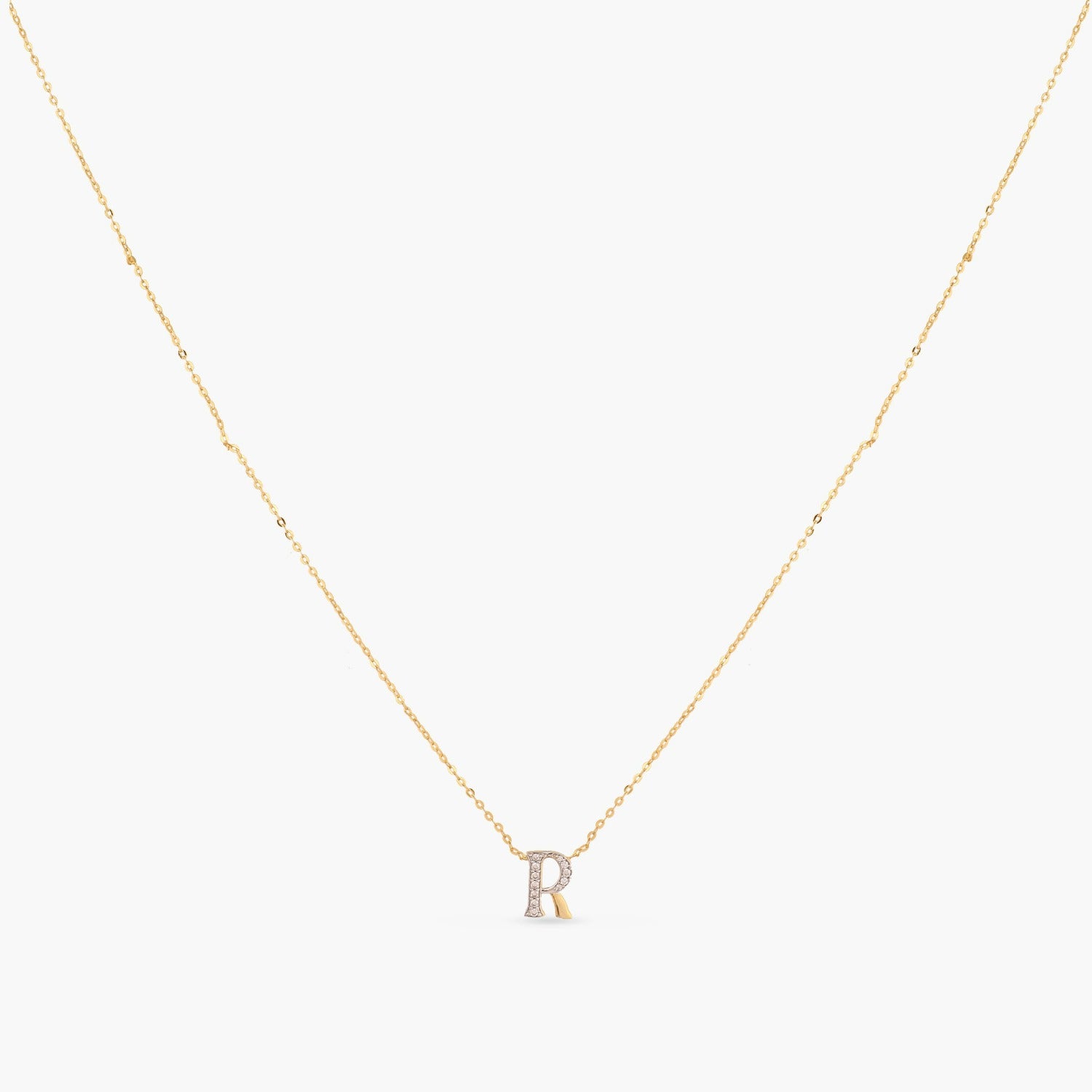 Letter R Alphabet Gold Plated Silver Necklace