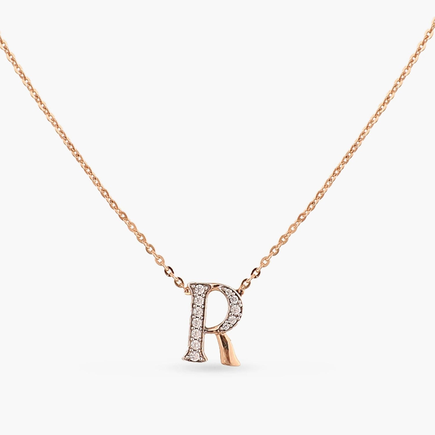 Letter R Alphabet Rose-Gold Plated Silver Necklace