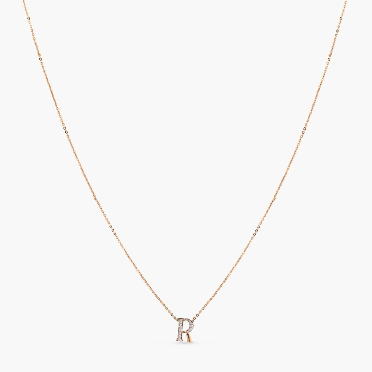 Letter R Alphabet Rose-Gold Plated Silver Necklace