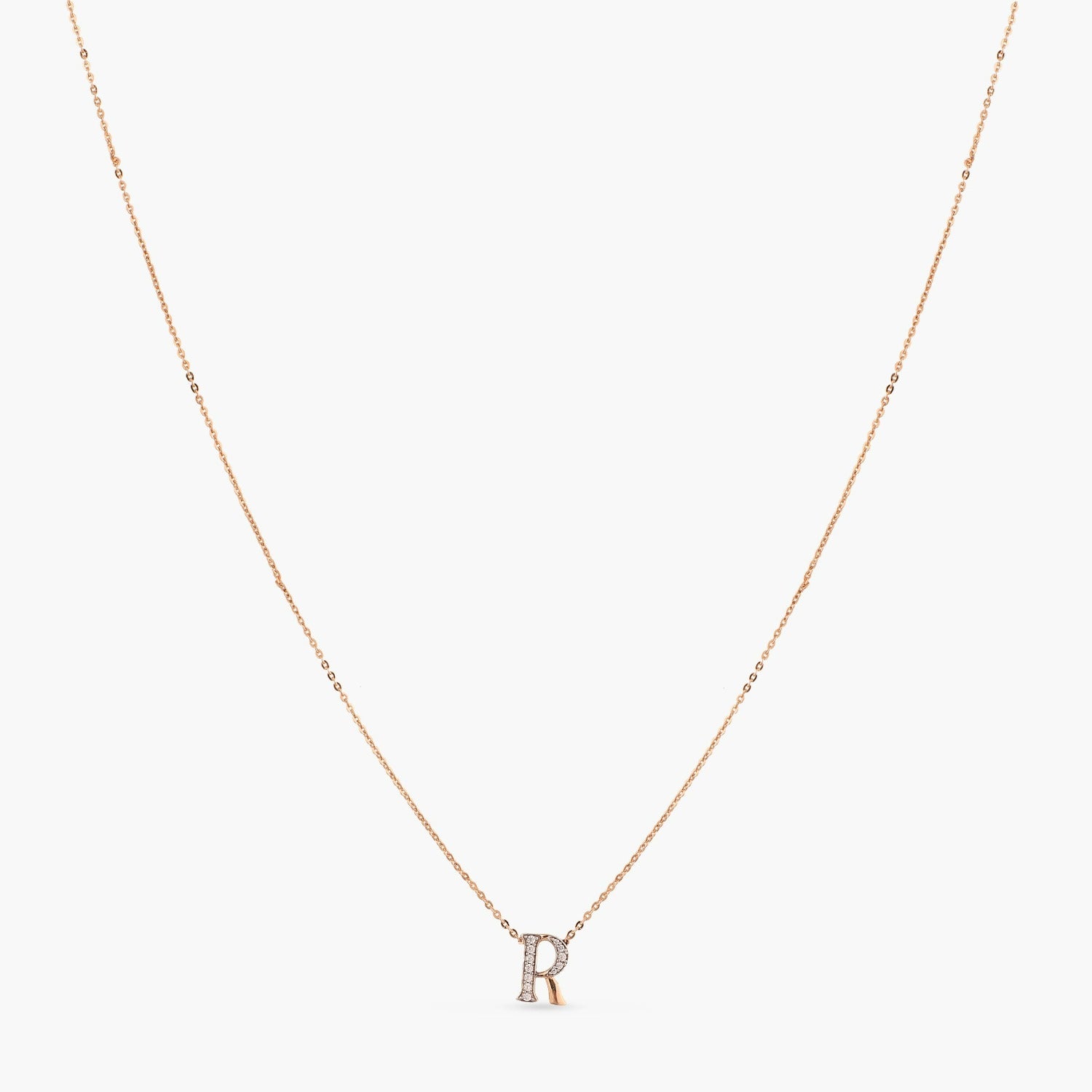 Letter R Alphabet Rose-Gold Plated Silver Necklace