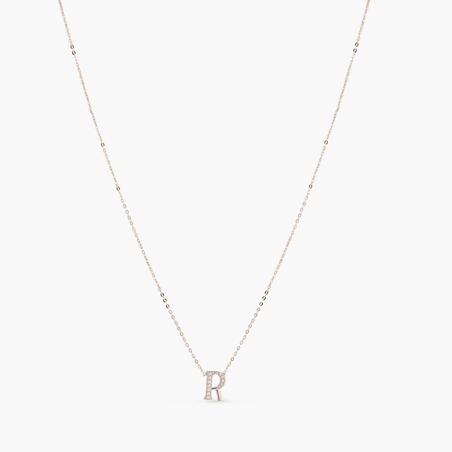 Letter R Alphabet White-Gold Plated Silver Necklace