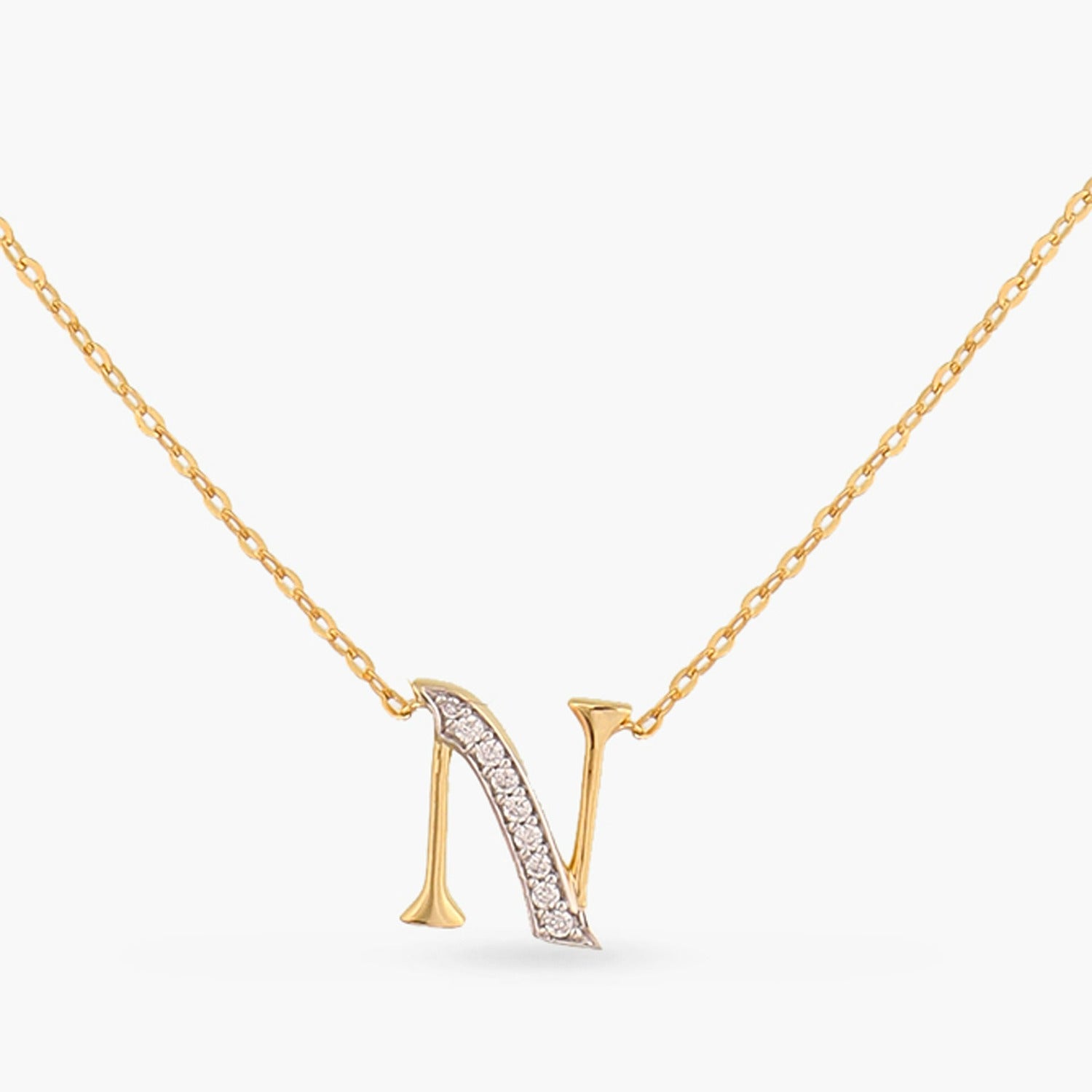 Letter N Alphabet Gold Plated Silver Necklace