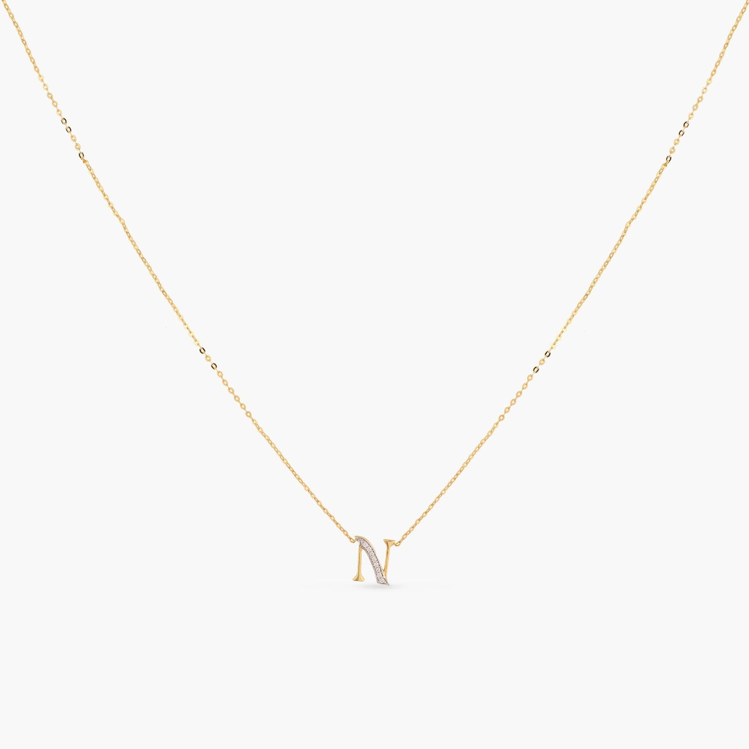 Letter N Alphabet Gold Plated Silver Necklace