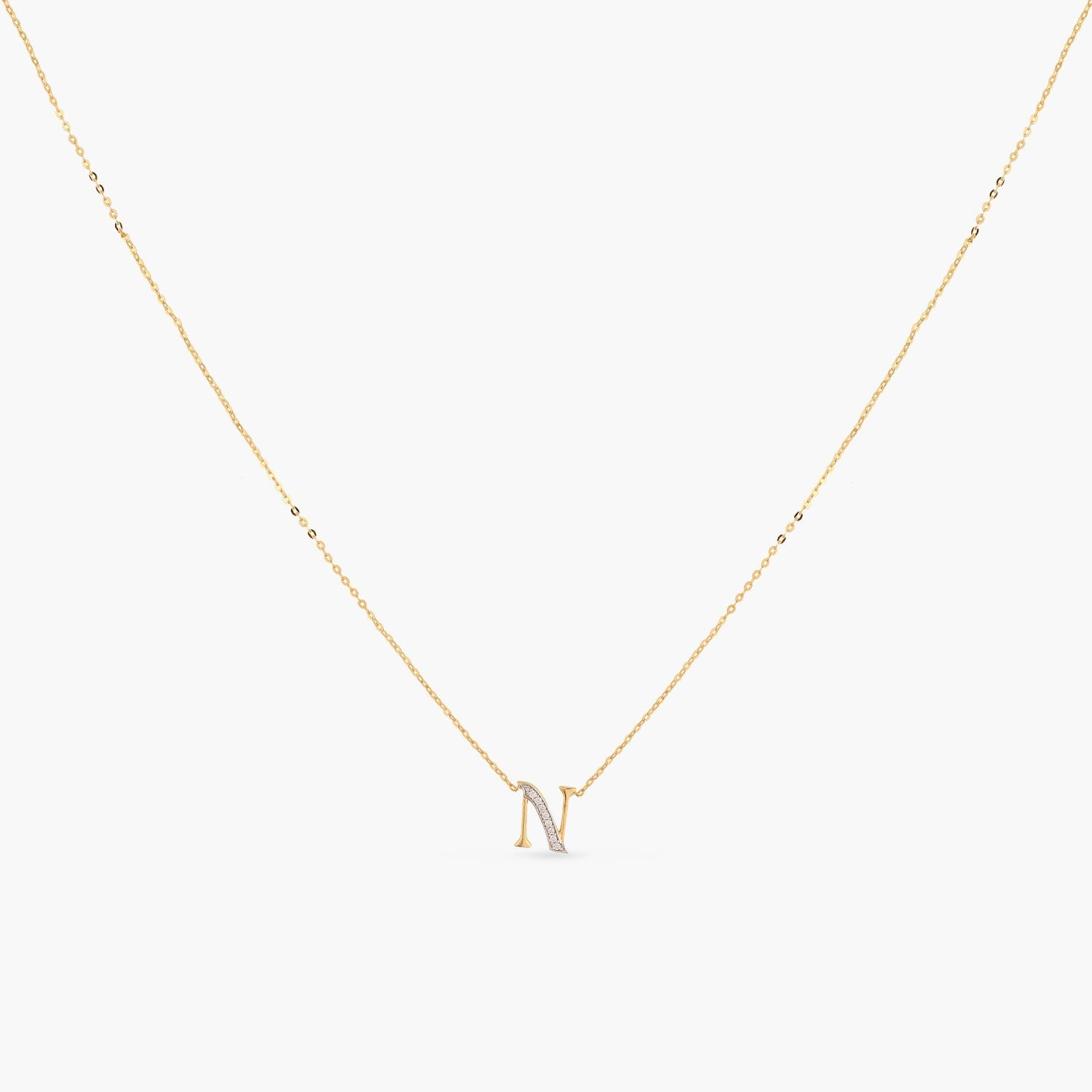 Letter N Alphabet Gold Plated Silver Necklace