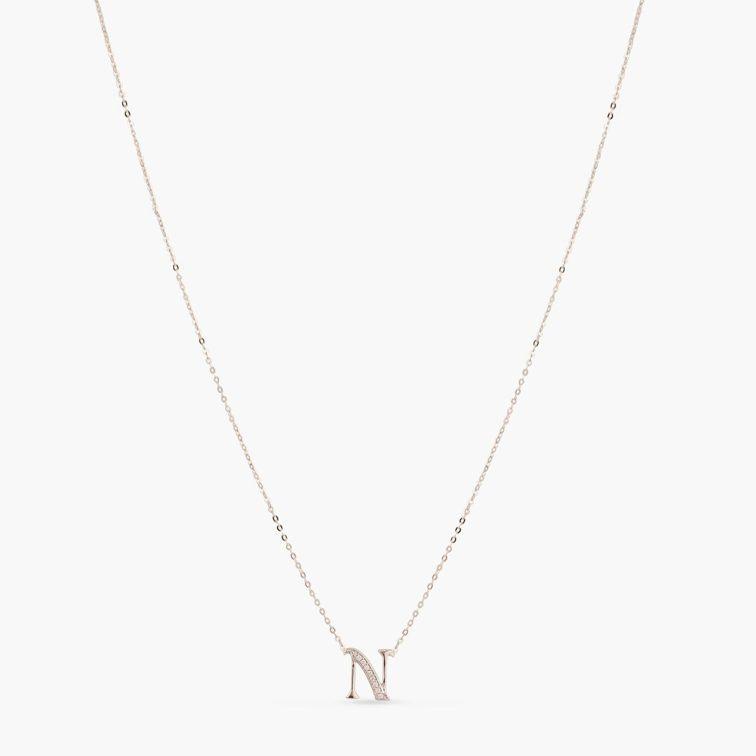 Letter N Alphabet White-Gold Plated Silver Necklace