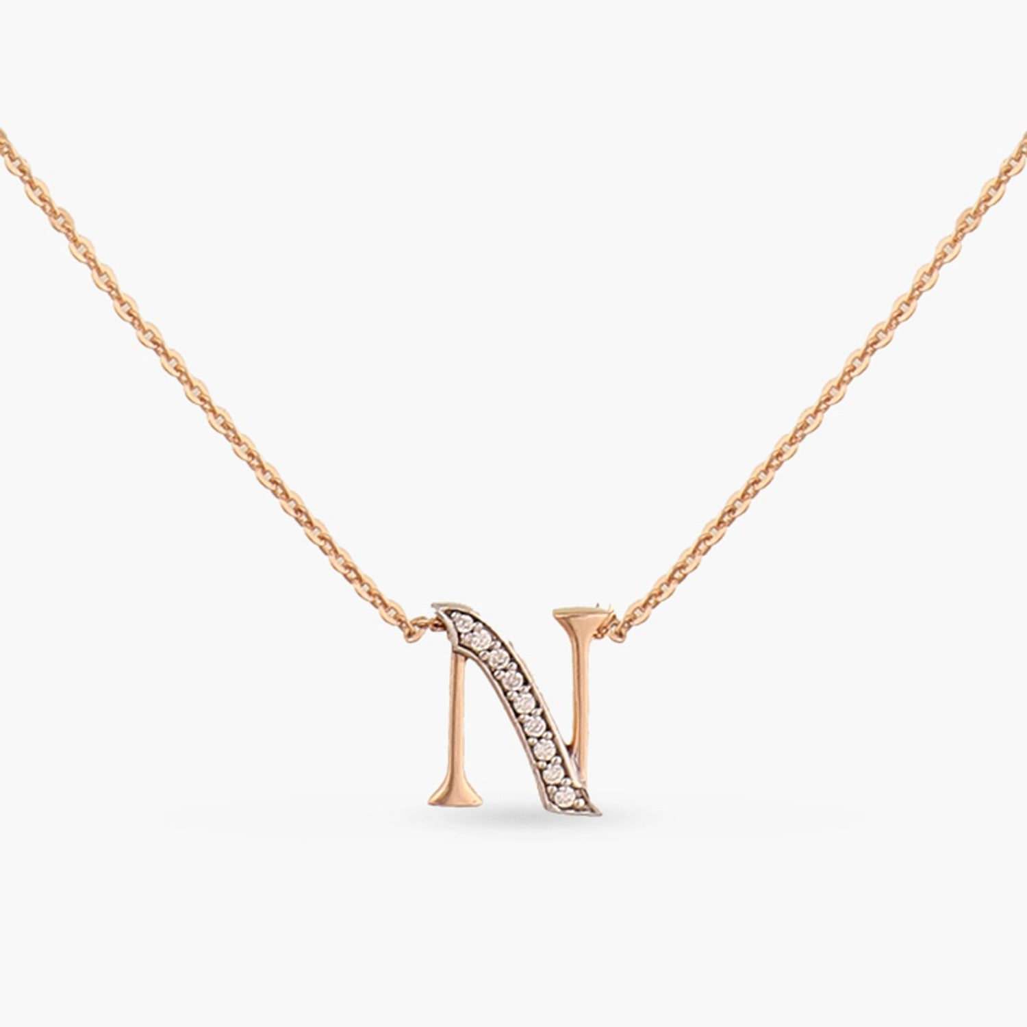 Letter N Alphabet Rose-Gold Plated Silver Necklace