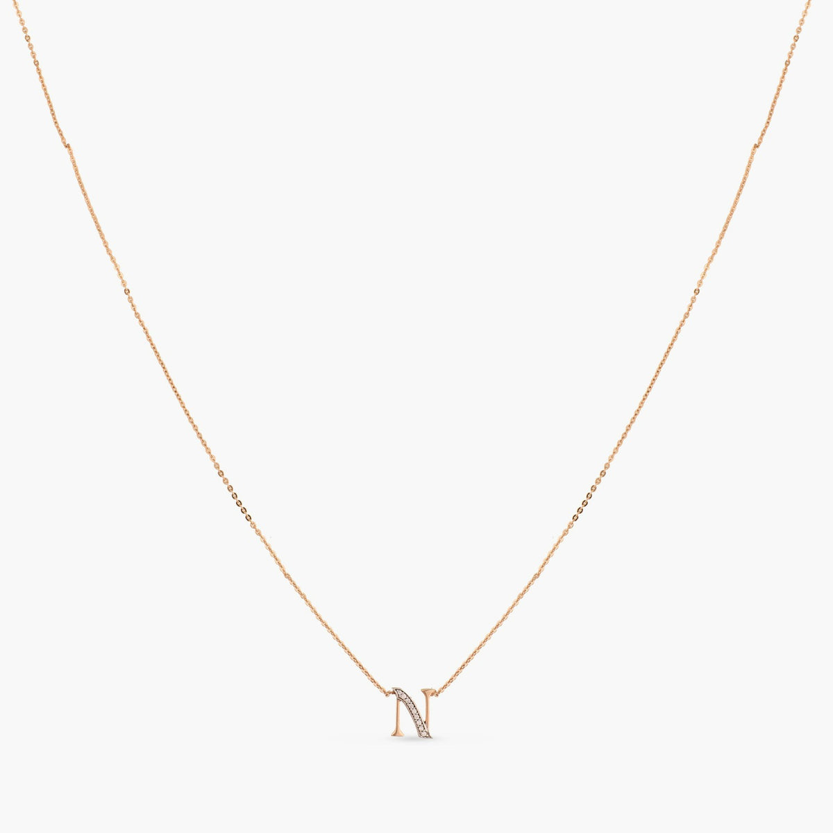Letter N  Alphabet Rose-Gold Plated Silver Necklace