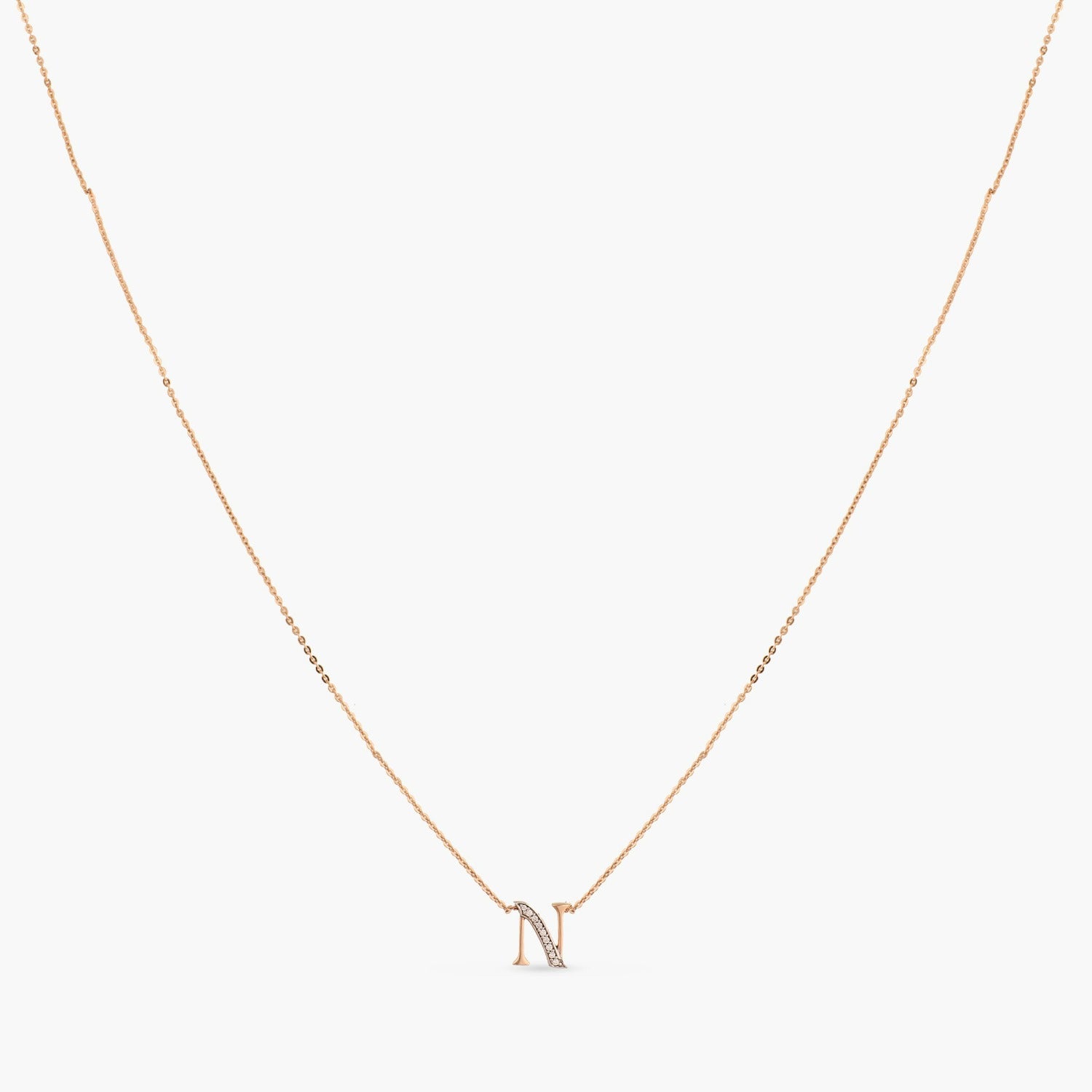 Letter N  Alphabet Rose-Gold Plated Silver Necklace