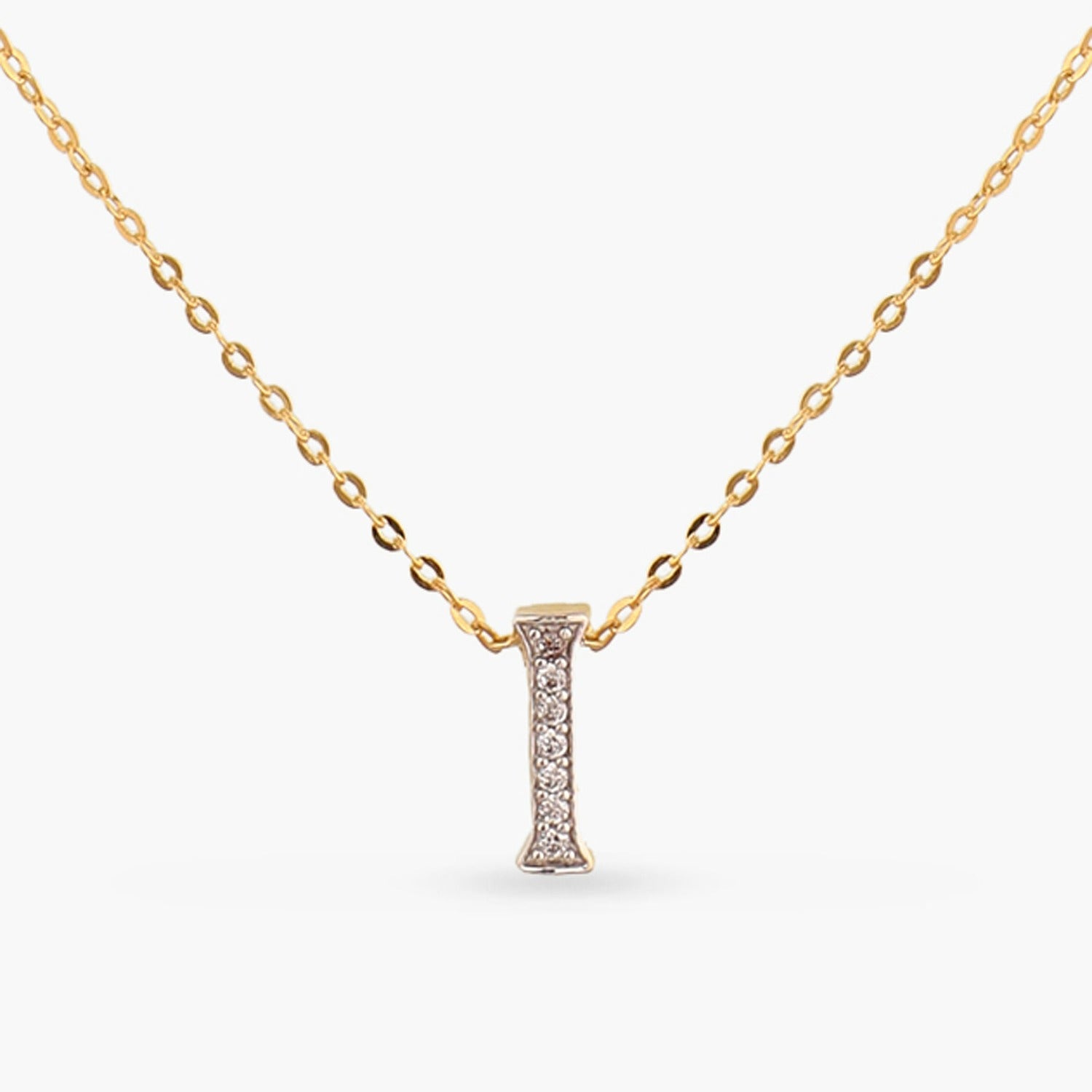 Letter I Alphabet Gold Plated Silver Necklace