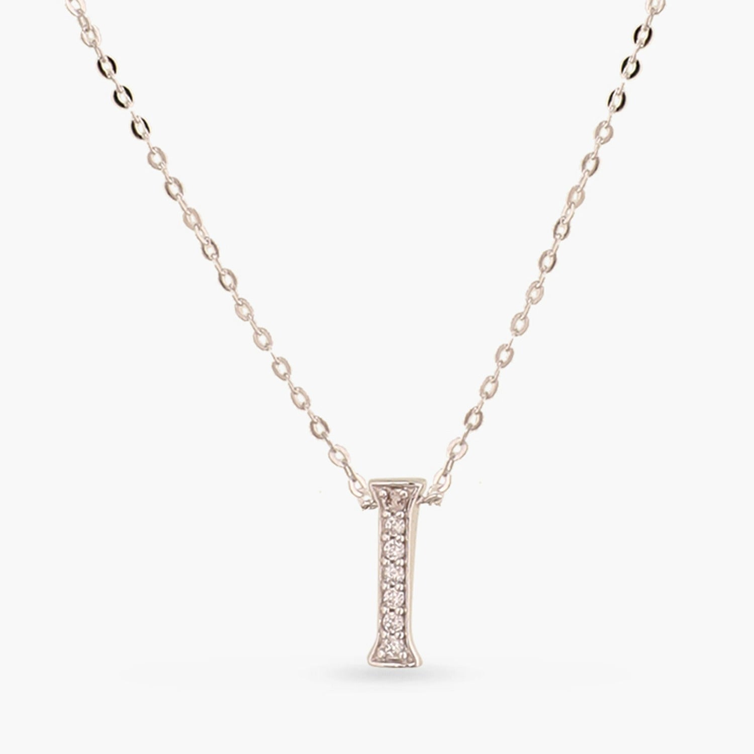 Letter I Alphabet White-Gold Plated Silver Necklace