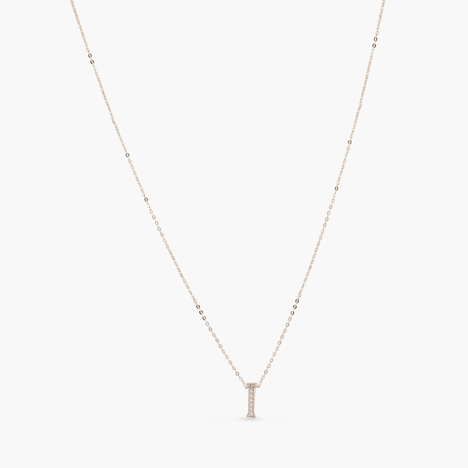 Letter I Alphabet White-Gold Plated Silver Necklace