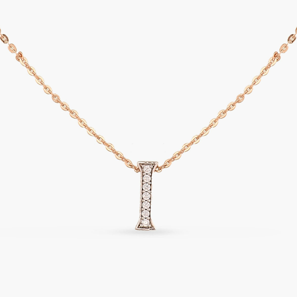 Letter I Alphabet Rose-Gold Plated Silver Necklace