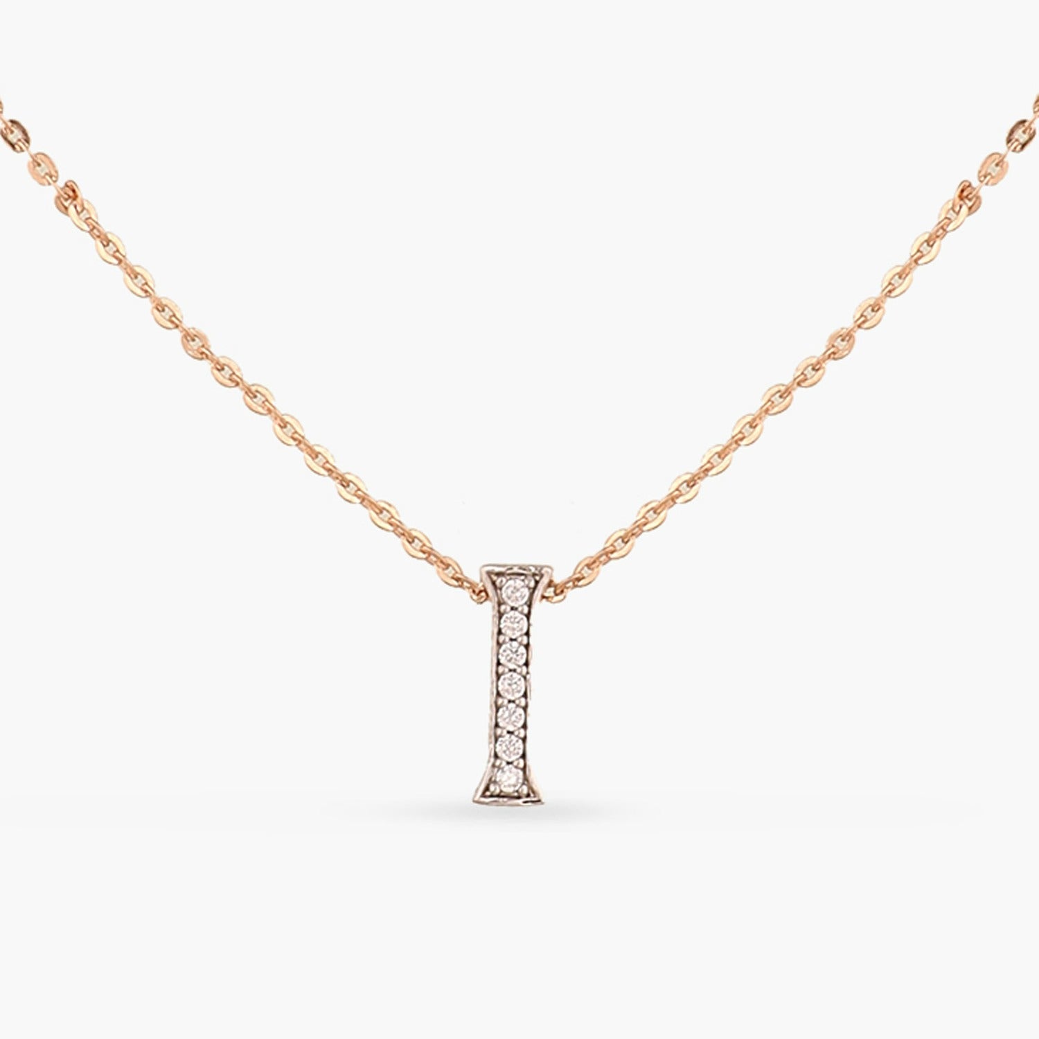 Letter I Alphabet Rose-Gold Plated Silver Necklace