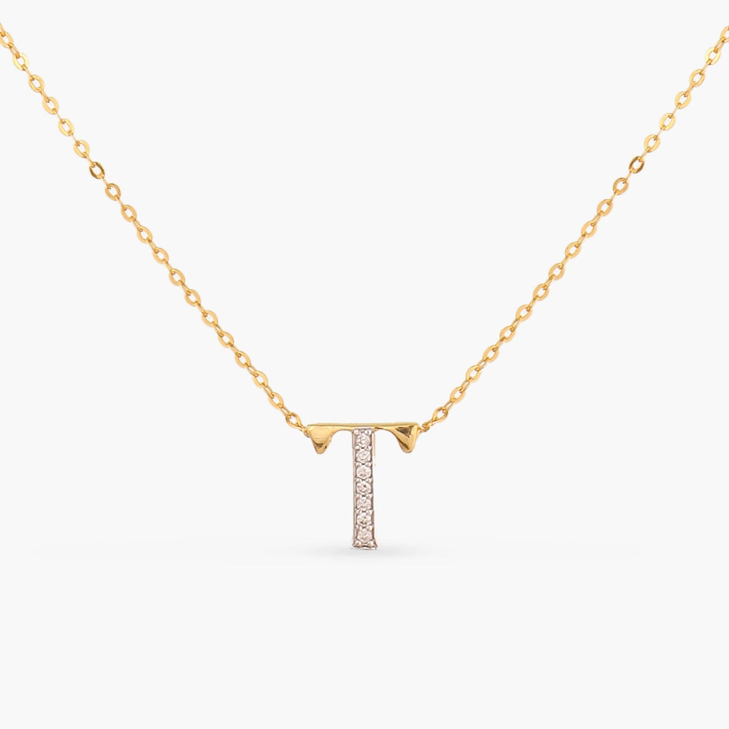 Letter T Alphabet Gold Plated Silver Necklace