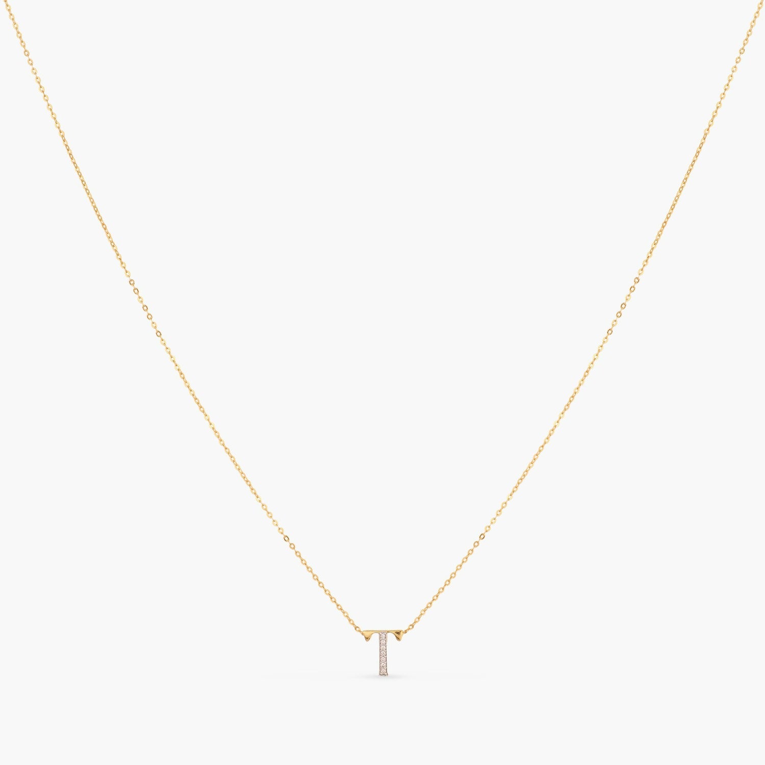 Letter T Alphabet Gold Plated Silver Necklace