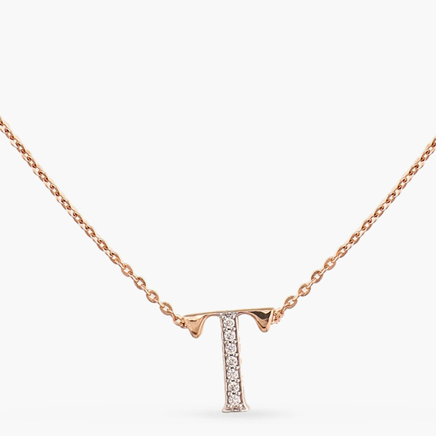 Letter T Alphabet Rose-Gold Plated Silver Necklace