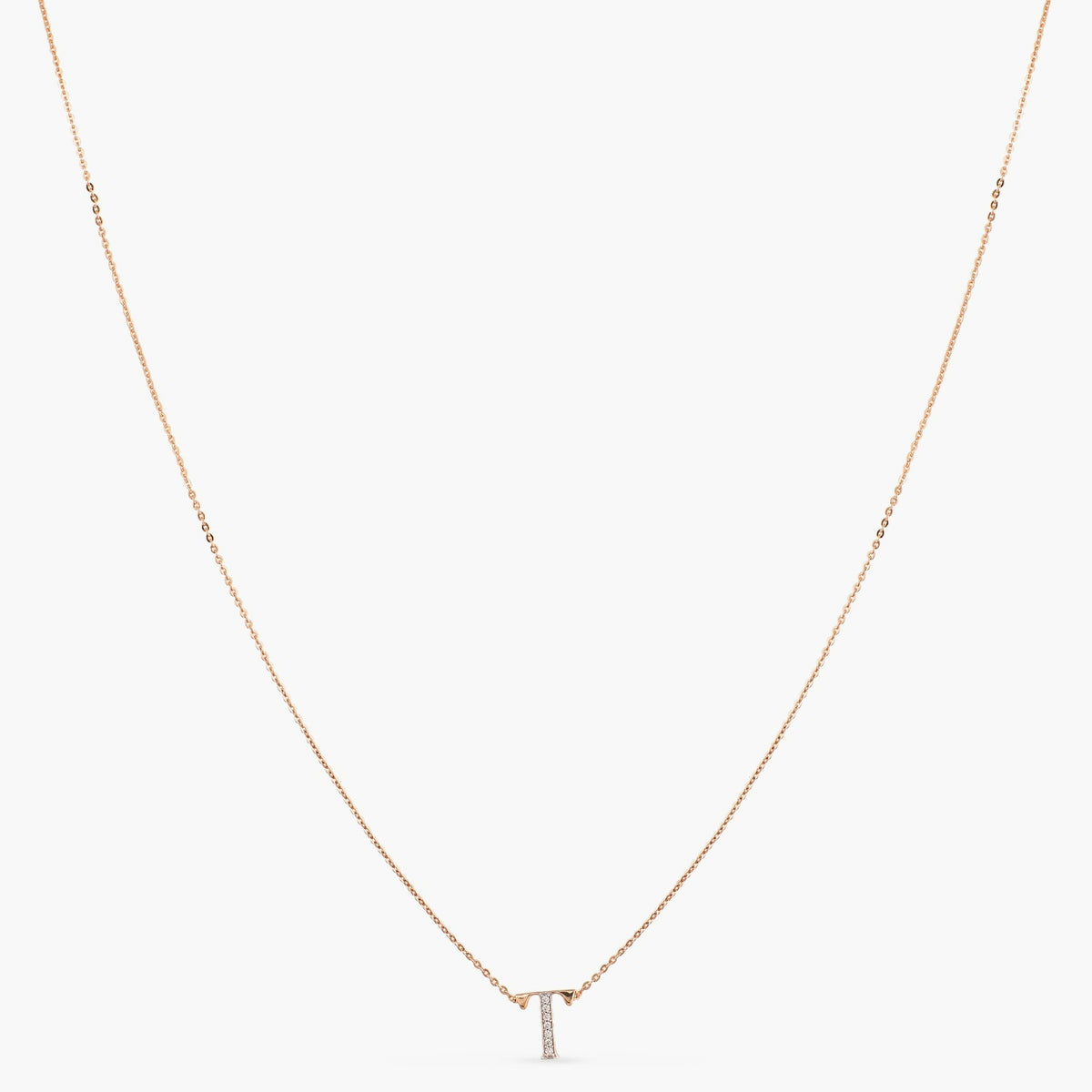 Letter T Alphabet Rose-Gold Plated Silver Necklace