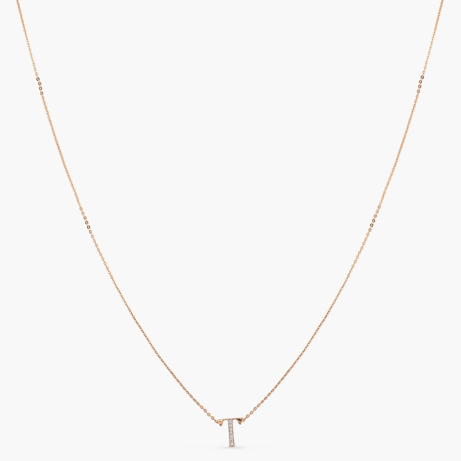 Letter T Alphabet Rose-Gold Plated Silver Necklace