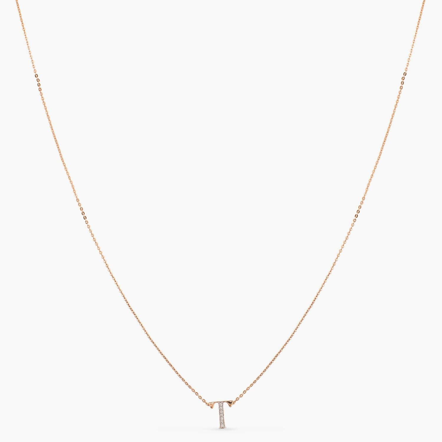 Letter T Alphabet Rose-Gold Plated Silver Necklace