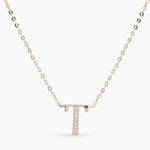 Letter T Alphabet White-Gold Plated Silver Necklace