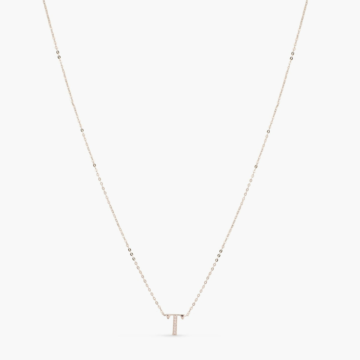 Letter T Alphabet White-Gold Plated Silver Necklace