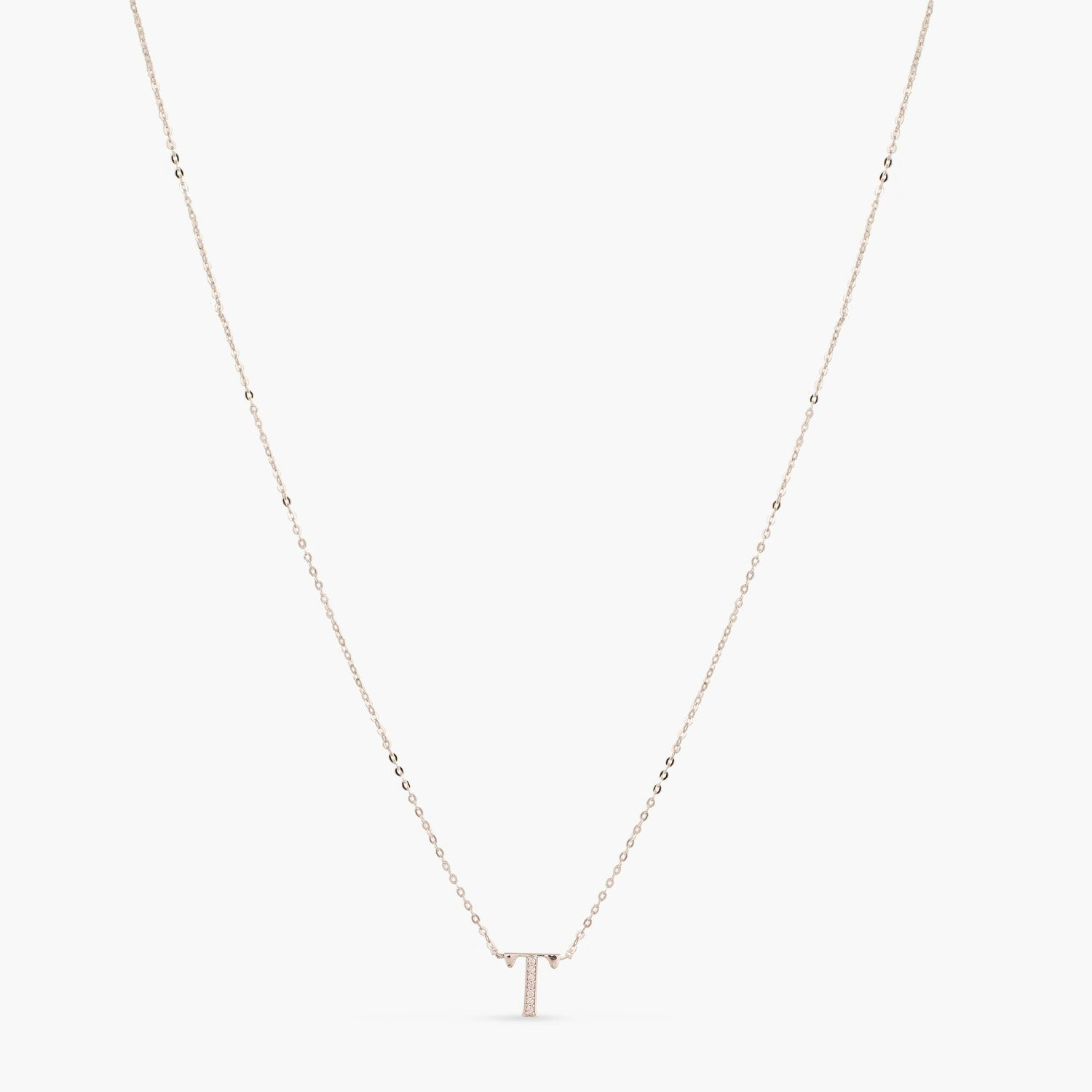 Letter T Alphabet White-Gold Plated Silver Necklace