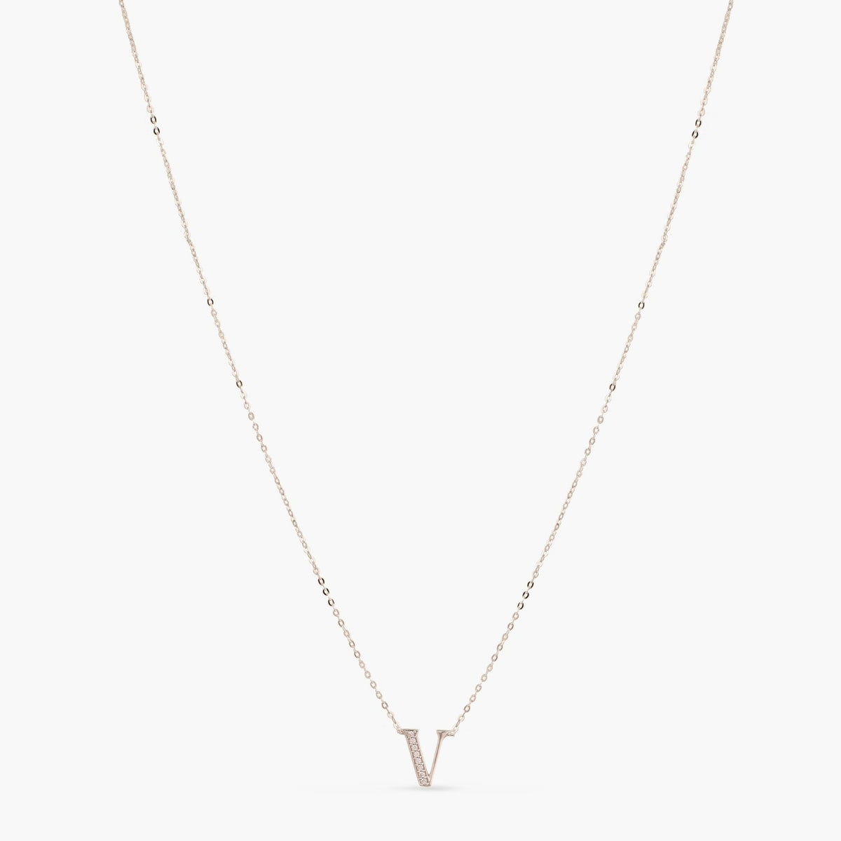 Letter V Alphabet White-Gold Plated Silver Necklace