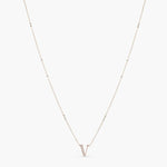 Letter V Alphabet White-Gold Plated Silver Necklace