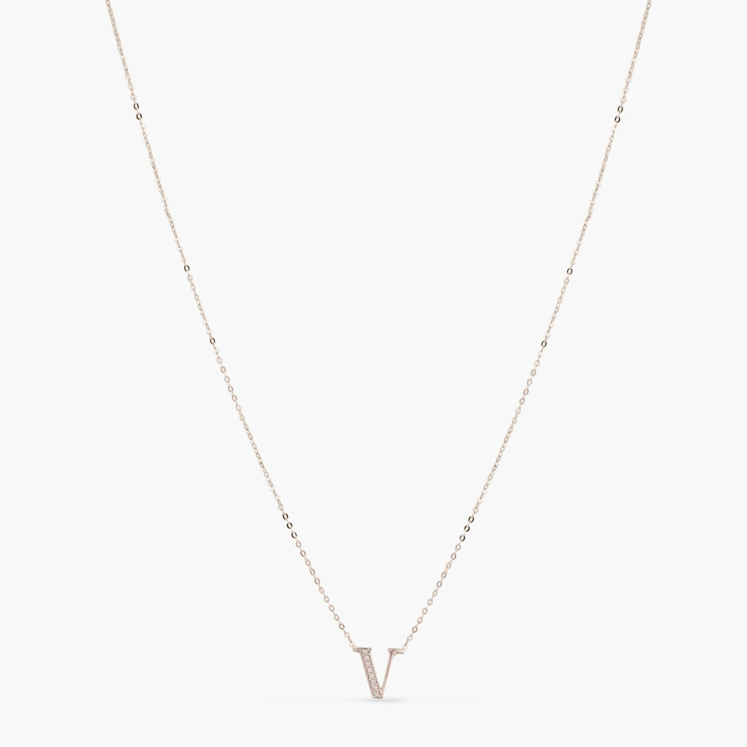 Letter V Alphabet White-Gold Plated Silver Necklace