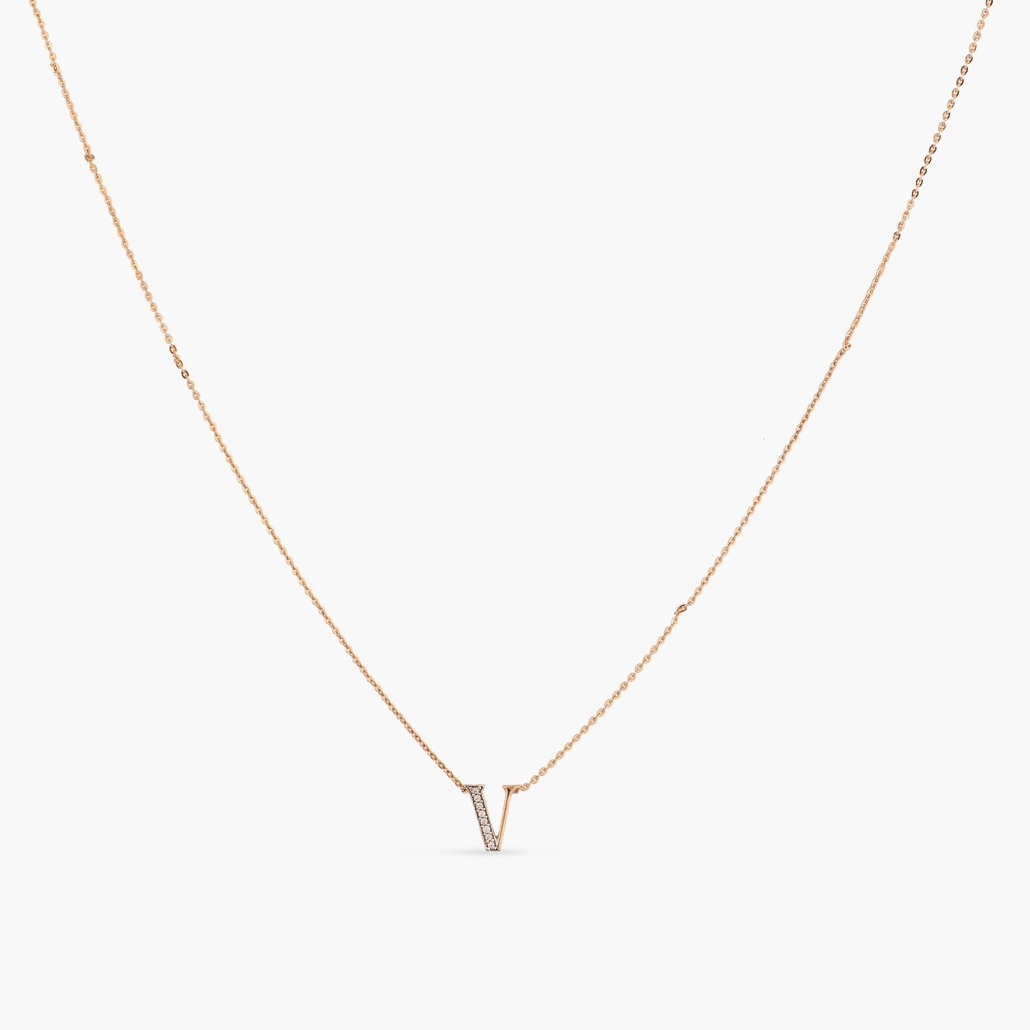 Letter V Alphabet Rose-Gold Plated Silver Necklace