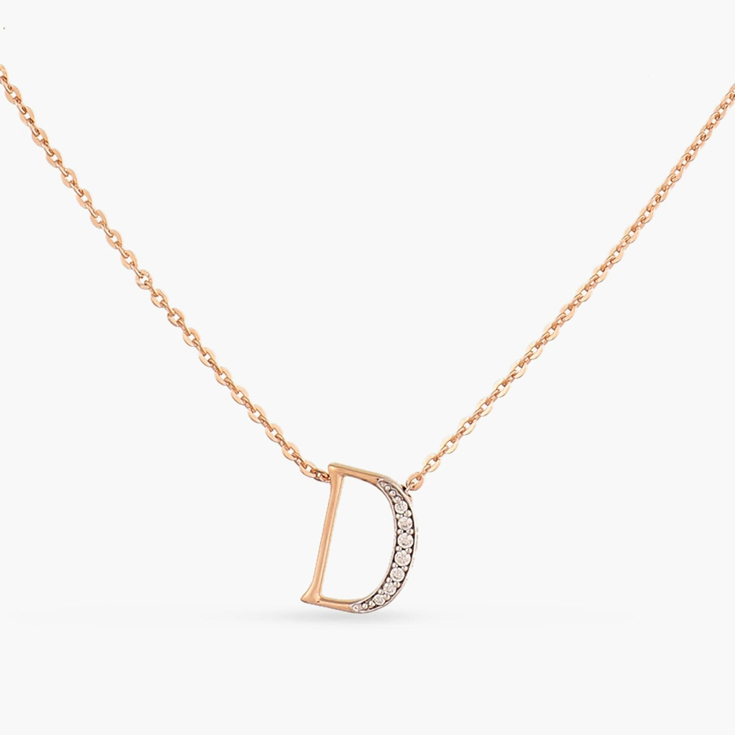 Letter D Alphabet Rose-Gold Plated Silver Necklace