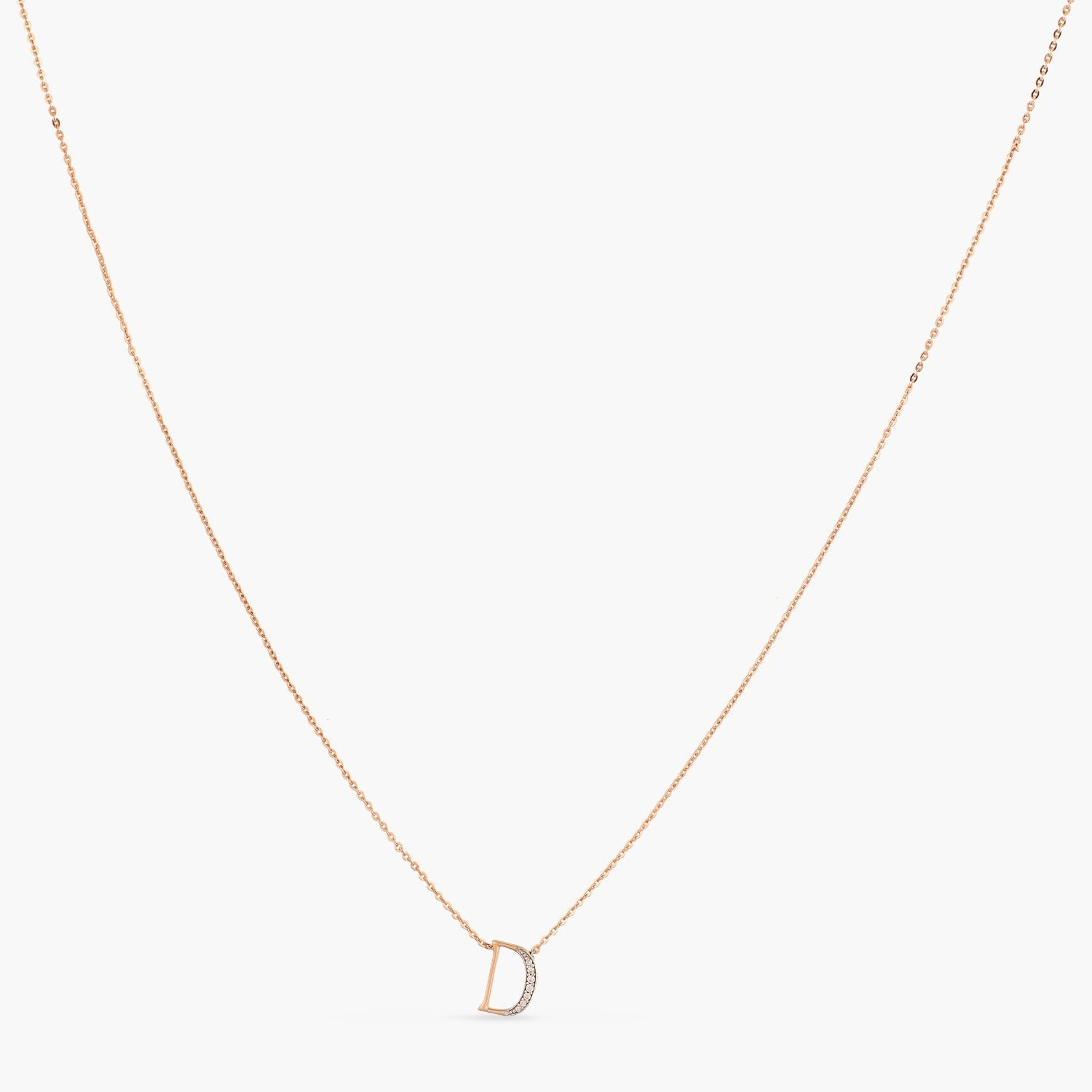 Letter D Alphabet Rose-Gold Plated Silver Necklace