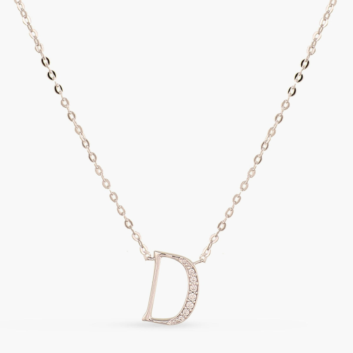 Letter D Alphabet White-Gold Plated Silver Necklace