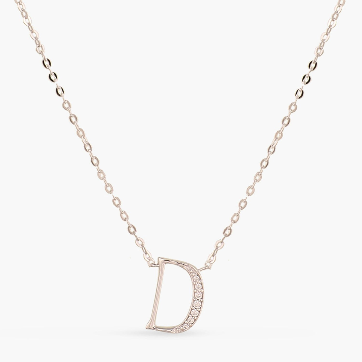 Letter D Alphabet White-Gold Plated Silver Necklace