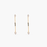 A picture of gold plated silver earrings with black beads and Cubic Zirconia on a white background.