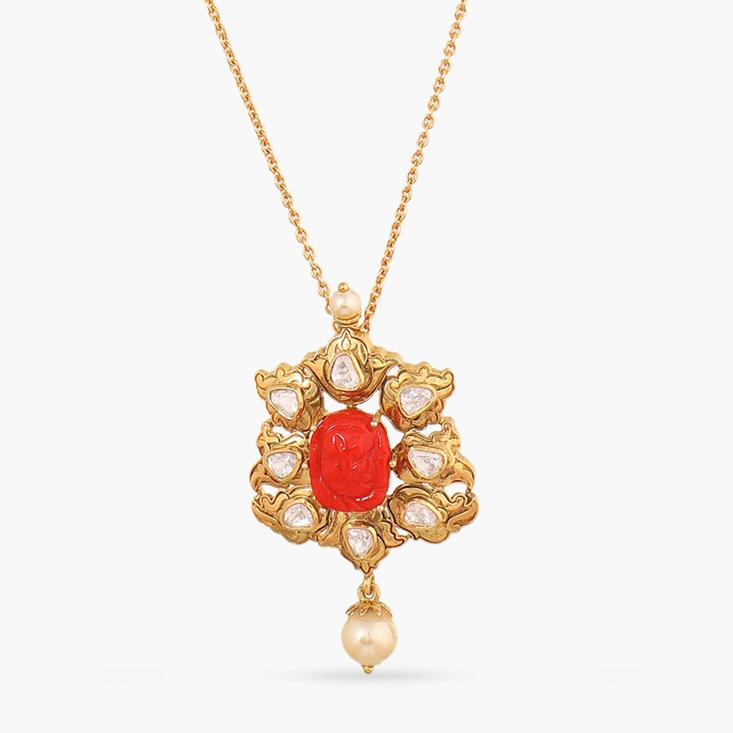 Pendants Carved Coral Moissanite Silver Pendant