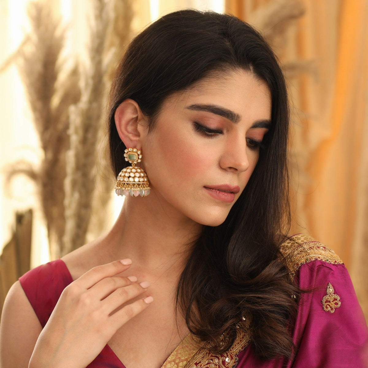Earrings Glaze Floral Moissanite Silver Jhumki Earrings