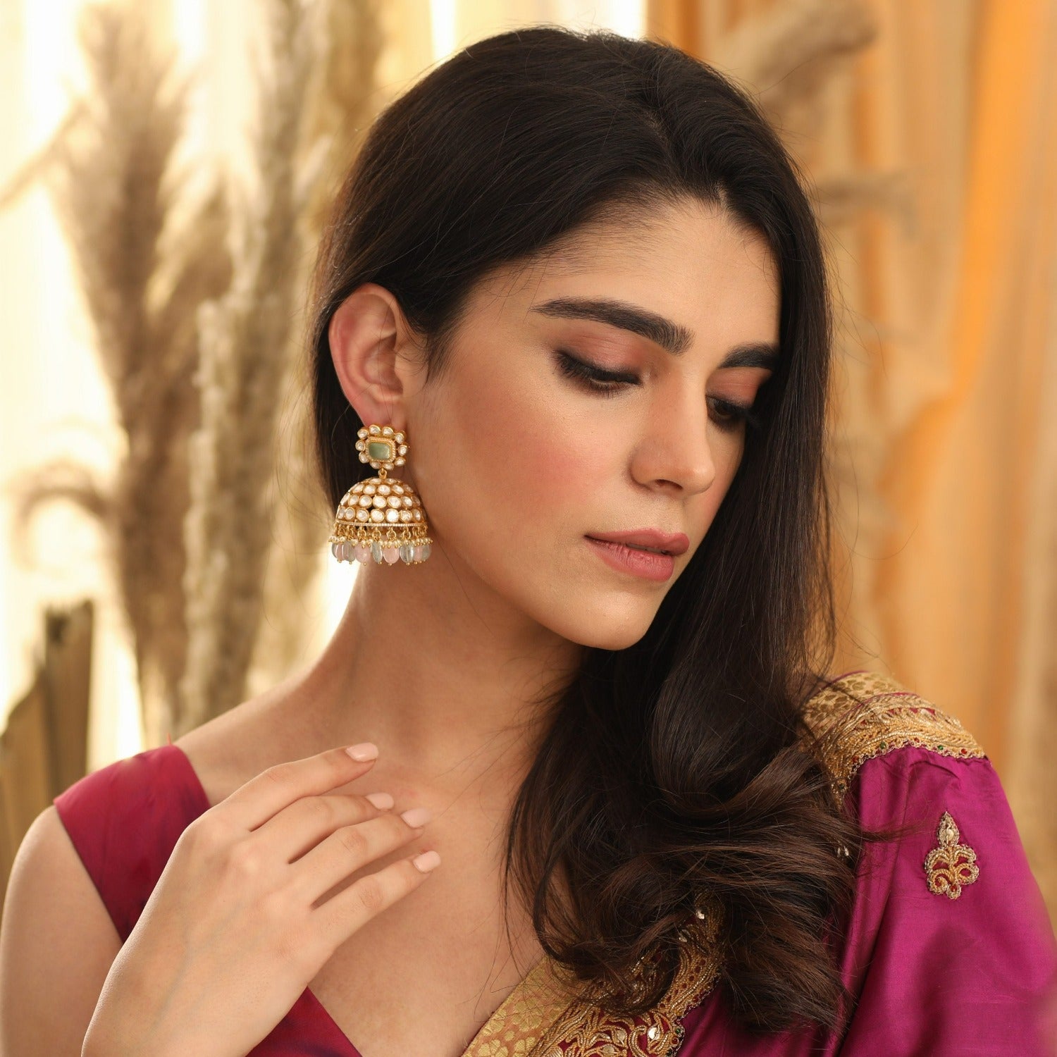 Earrings Glaze Floral Moissanite Silver Jhumki Earrings