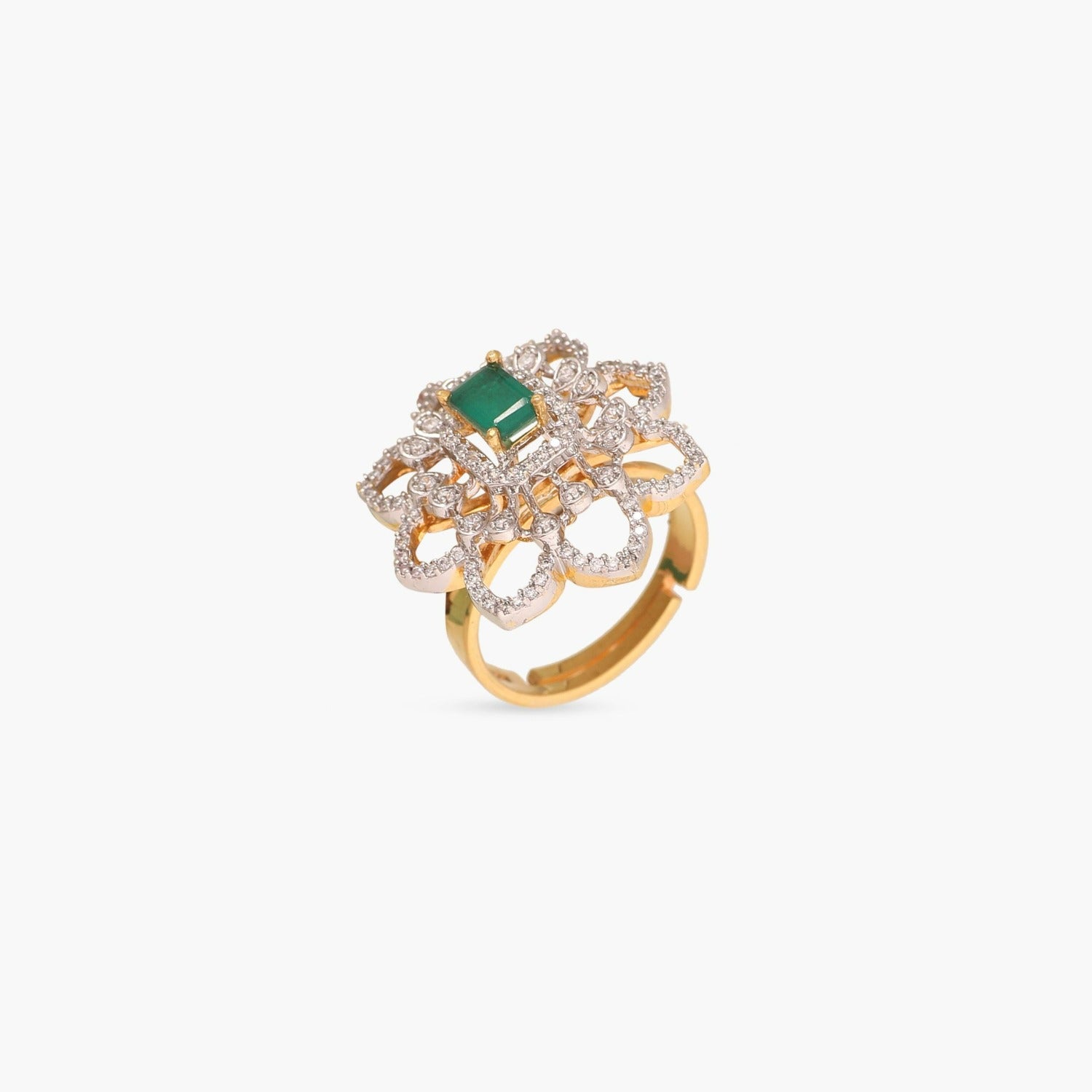 Classic Floral CZ Silver Ring