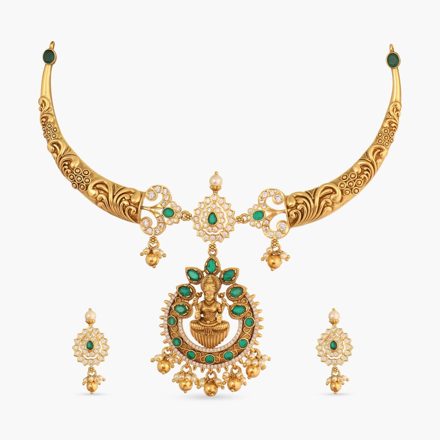 Necklaces Kamala Nakshi Antique Silver Hasli Necklace Set