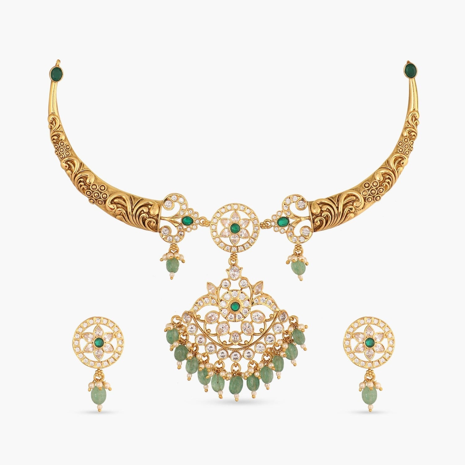 Necklaces Nidhi Nakshi Antique Silver Hasli Necklace Set