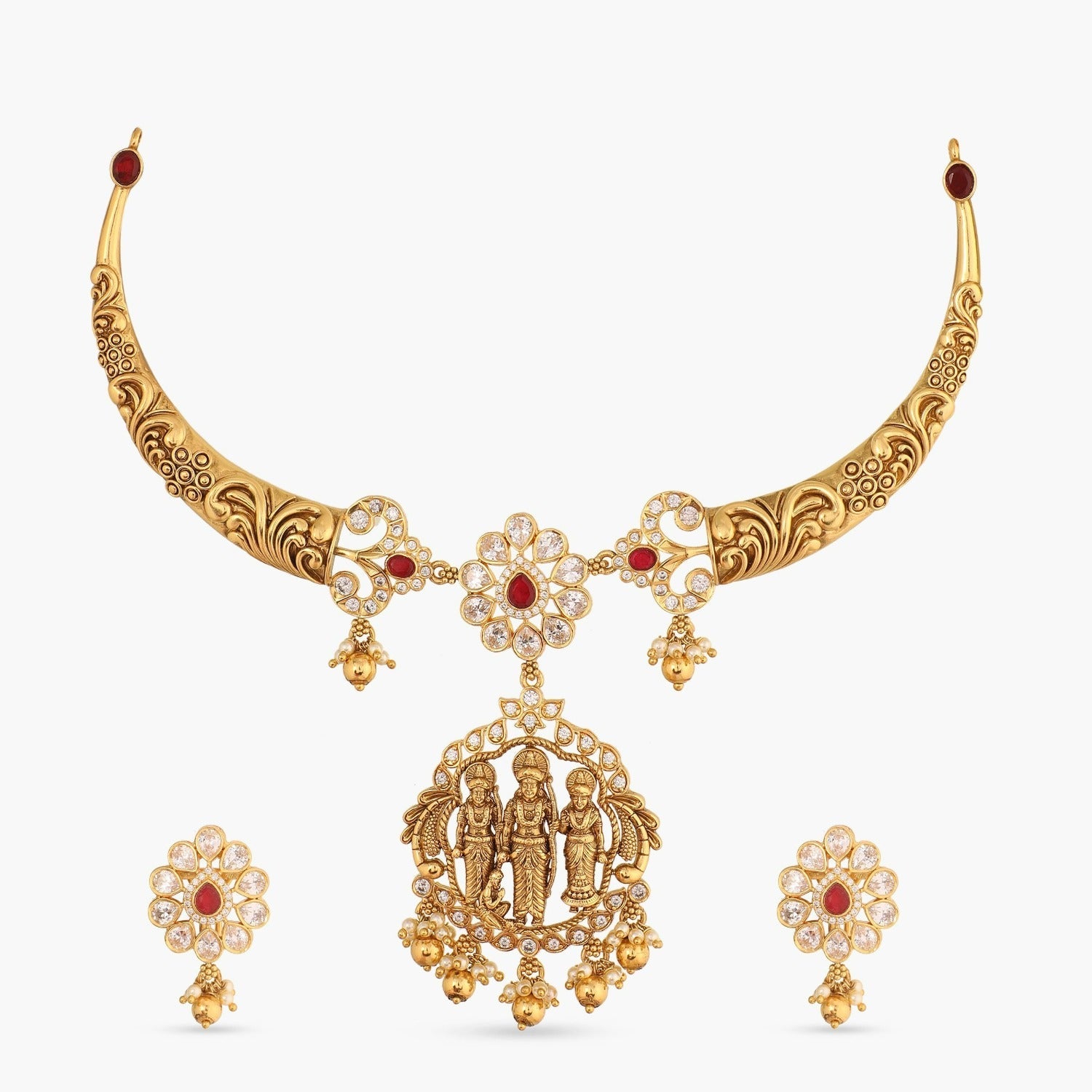 Necklaces Ramparivar Nakshi Antique Silver Hasli Necklace Set