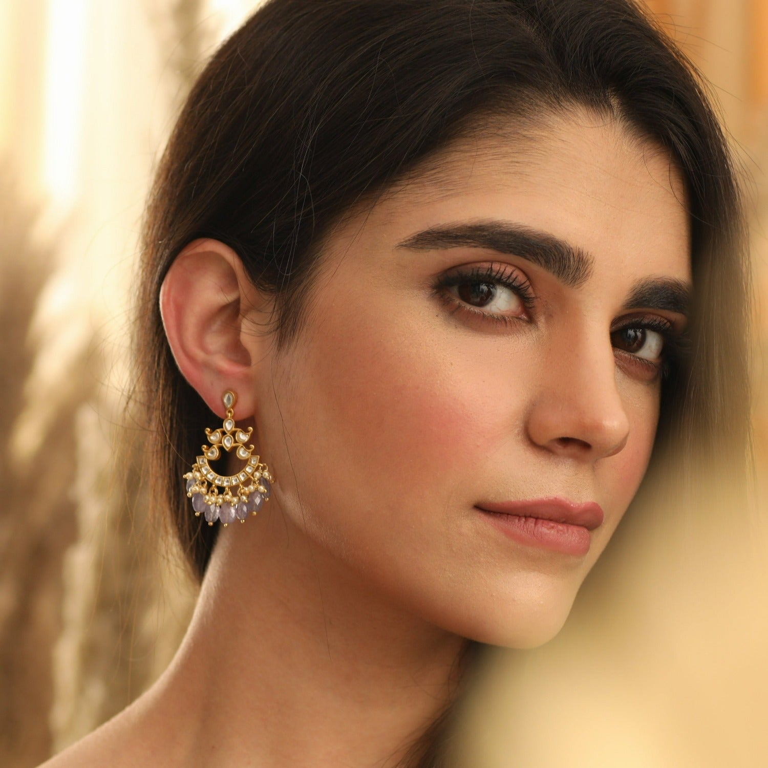 Earrings Sapphire Jadau Silver Chandbali Earrings