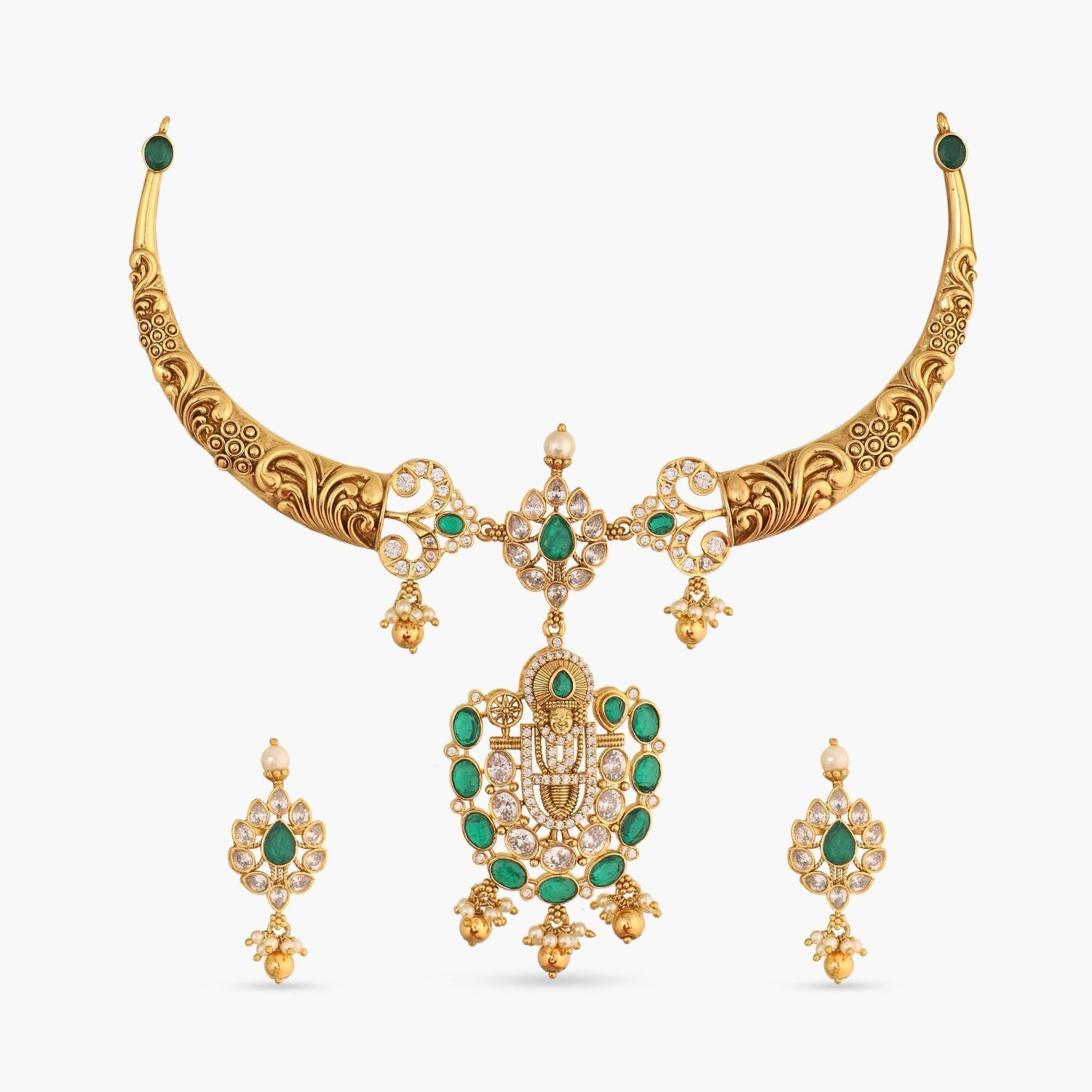 Necklaces Balaji Nakshi Antique Silver Hasli Necklace Set