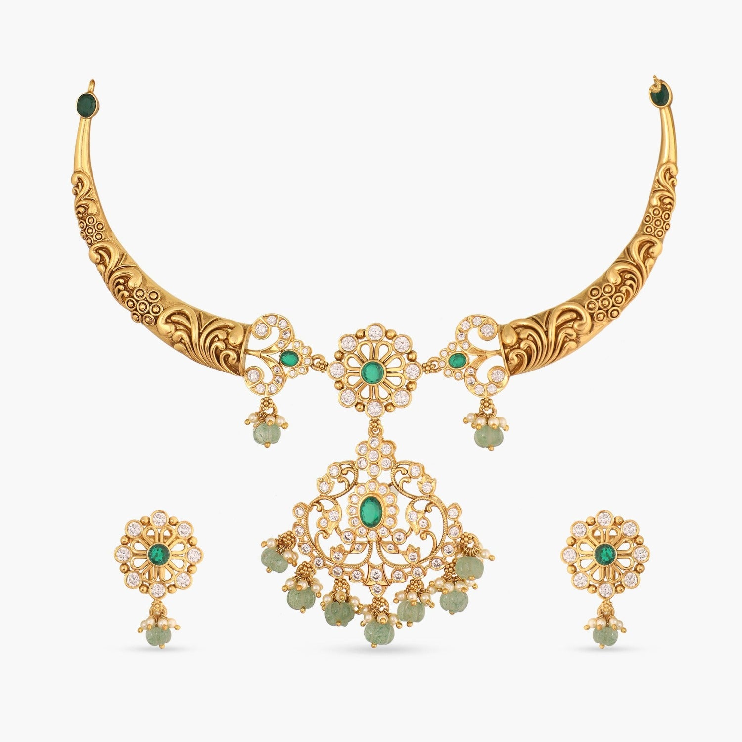 Chaya Nakshi Antique Silver Hasli Necklace Set
