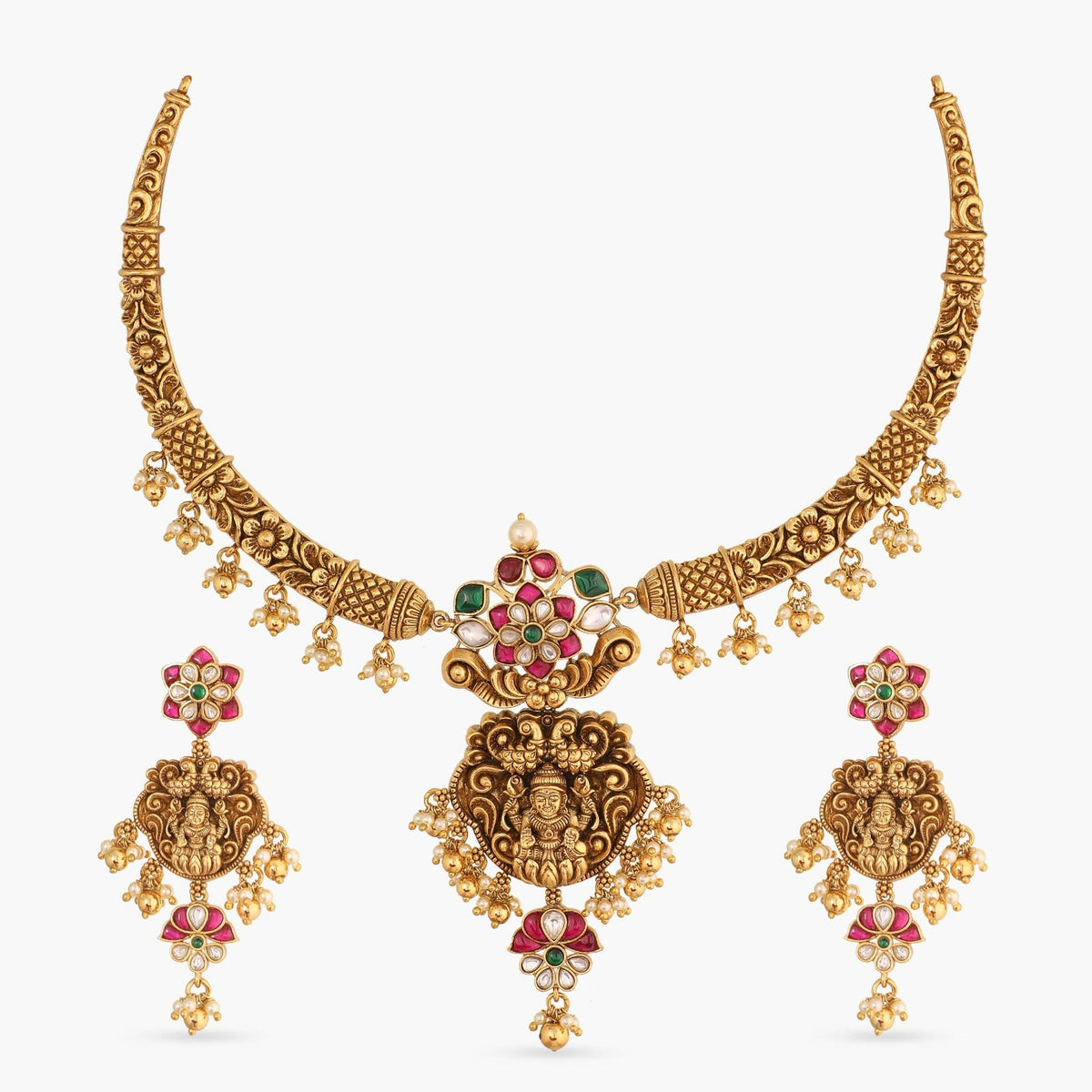 Sulochana Nakshi Antique Silver Hasli Necklace Set