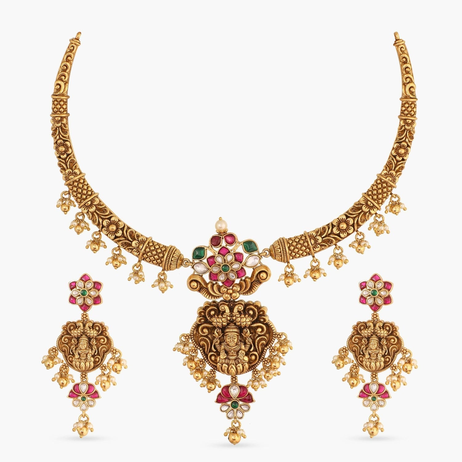 Necklaces Sulochana Nakshi Antique Silver Hasli Necklace Set