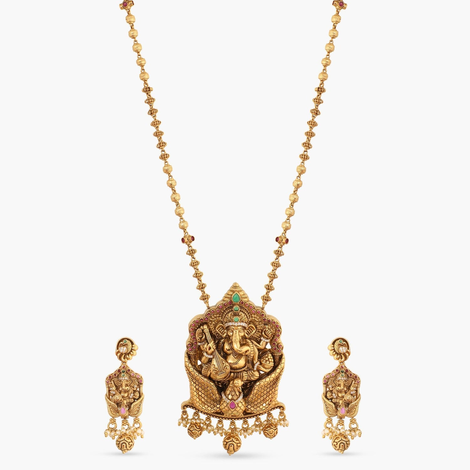 Vinayak Nakshi Antique Silver Pendant Set