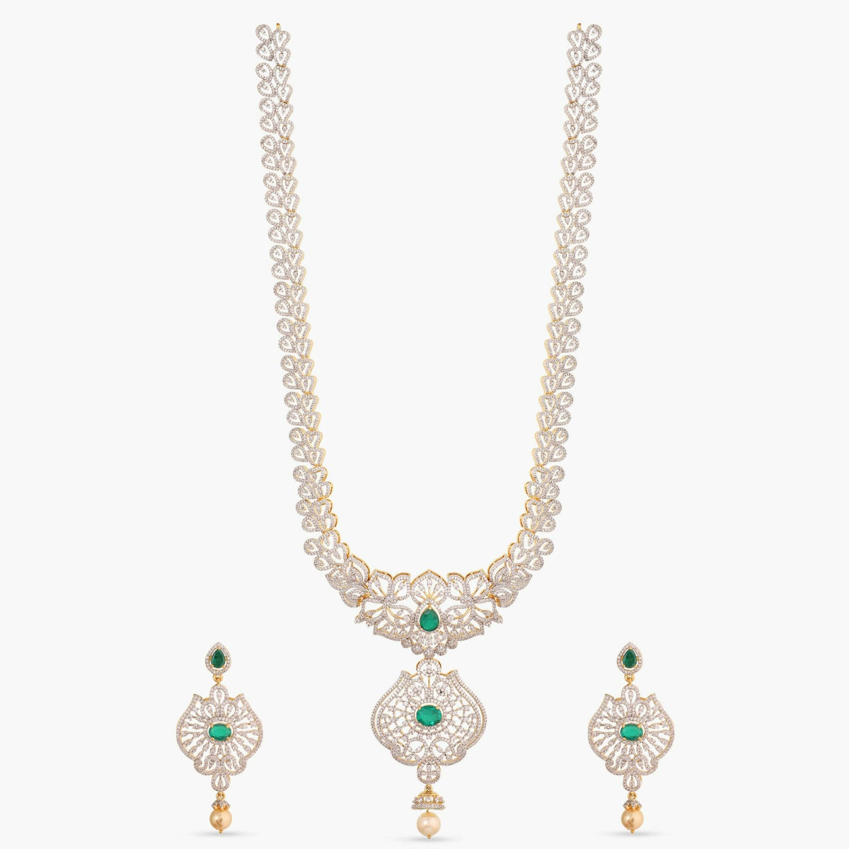 Advaya Grand CZ Silver Long Necklace Set