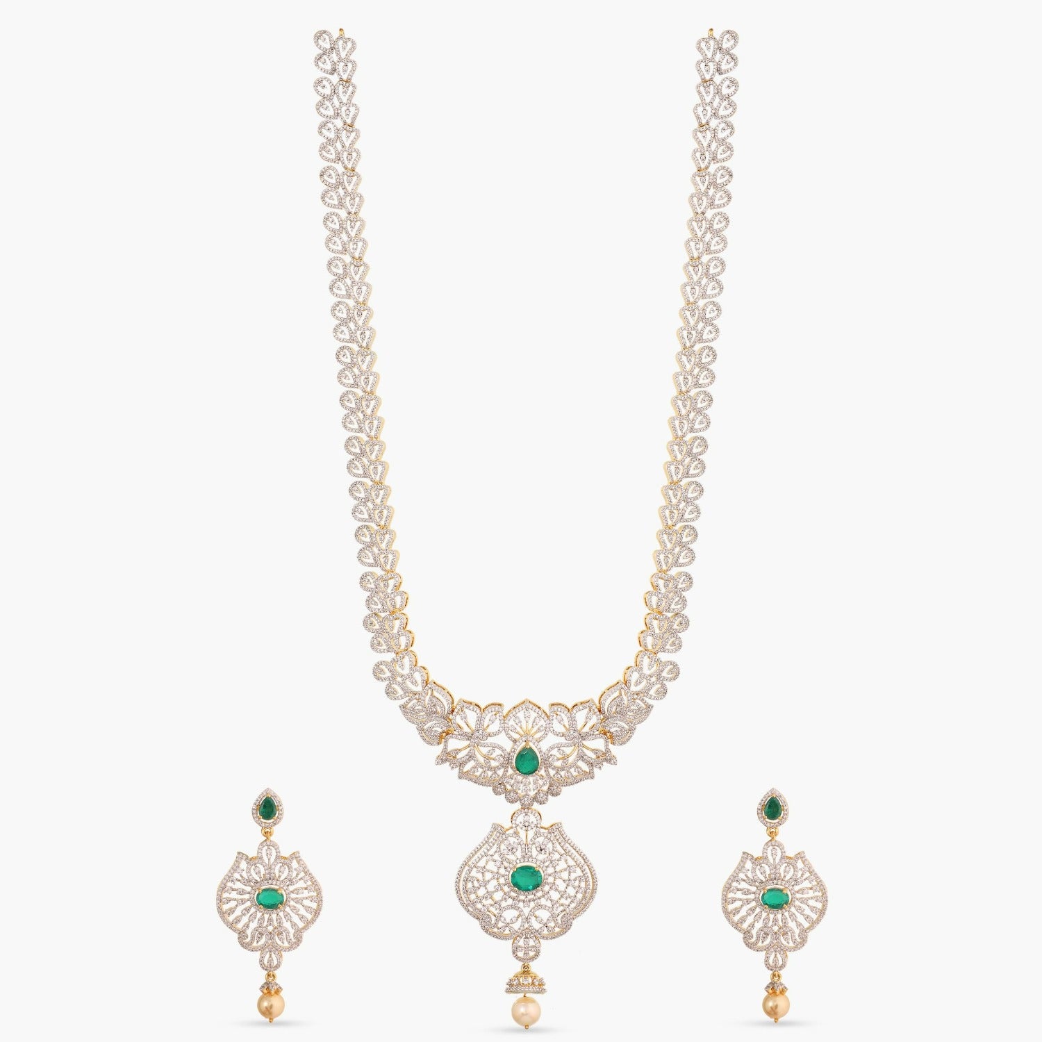 Advaya Grand CZ Silver Long Necklace Set